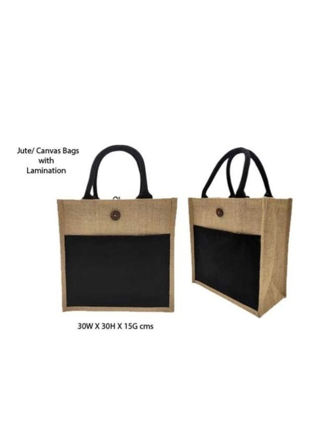 Fatio Set of 10 Black & Natural Jute with Black Canvas Bag with Button – Eco-Friendly, 30 x 30 x 15 cm - Image 3